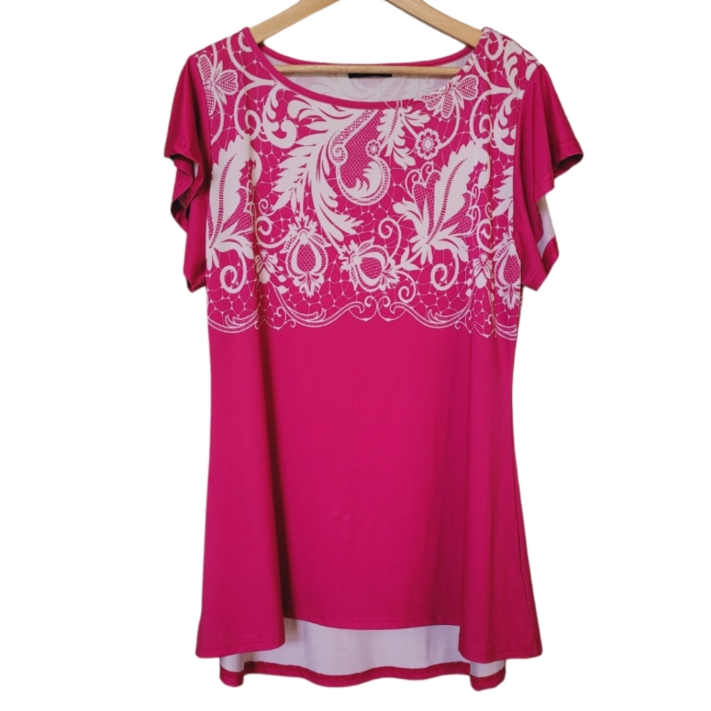 Lily by Firmiana Flutter Sleeve Vibrant Fuschia Tunic or Mini Dress Size